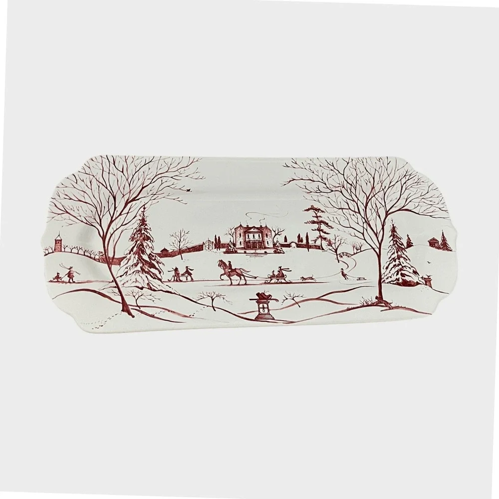 Juliska Country Estate Platter Ruby Red Winter Main House Toile Tray